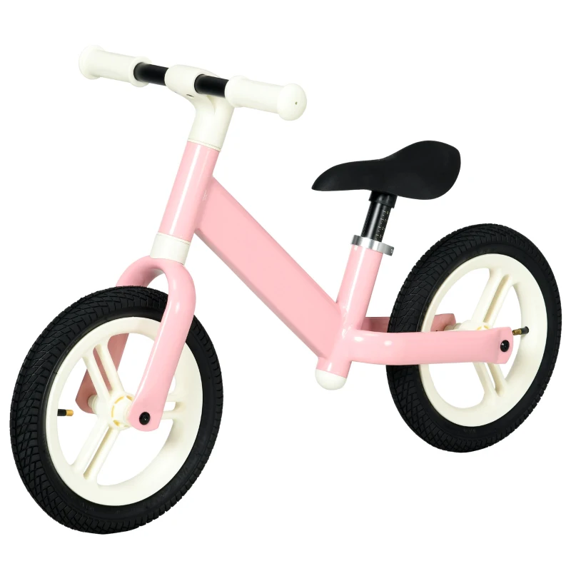 AIYAPLAY 12" Balance Bike, No Pedal Training Bike for Children with Adjustable Seat, 360° Rotation Handlebars - Pink