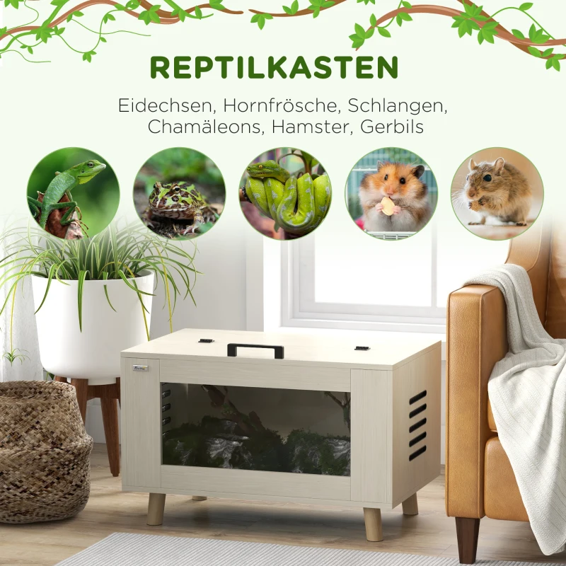PawHut Reptilien-Box, Terrarium, Vivarium, Hartglasfenster, 80 x 50 x 50 cm, Weiß