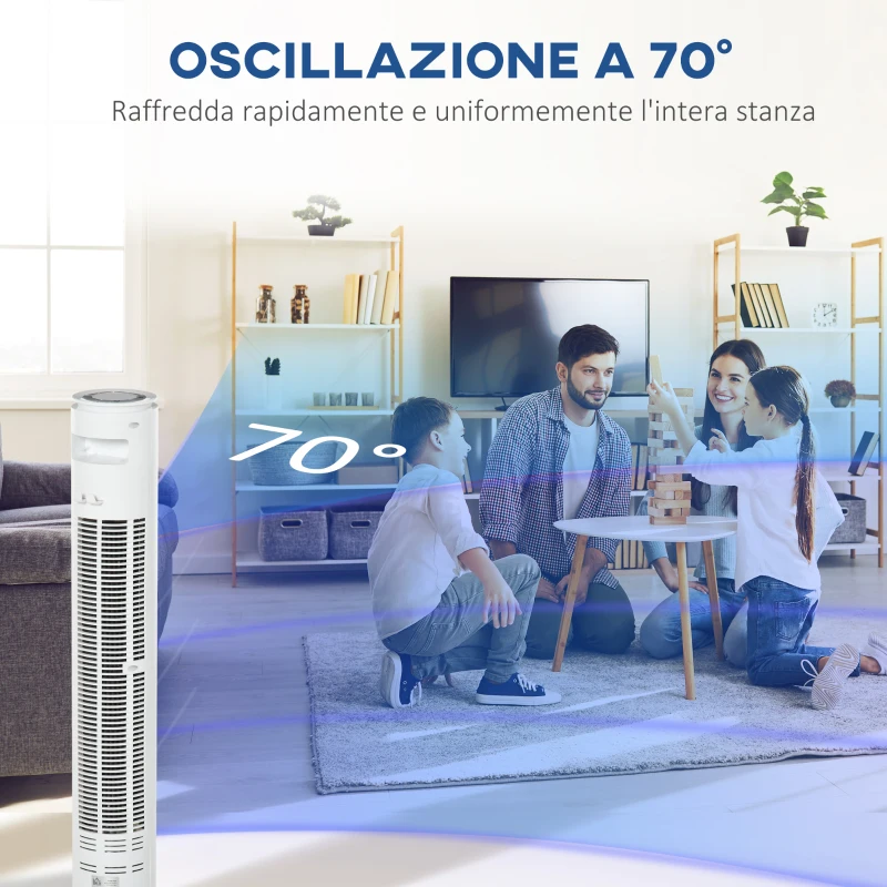 HOMCOM Ventilatore a Torre 45W a 3 Modalità e 3 Velocità con Timer da 10h, in ABS, Ø22 x 77A cm, Bianco