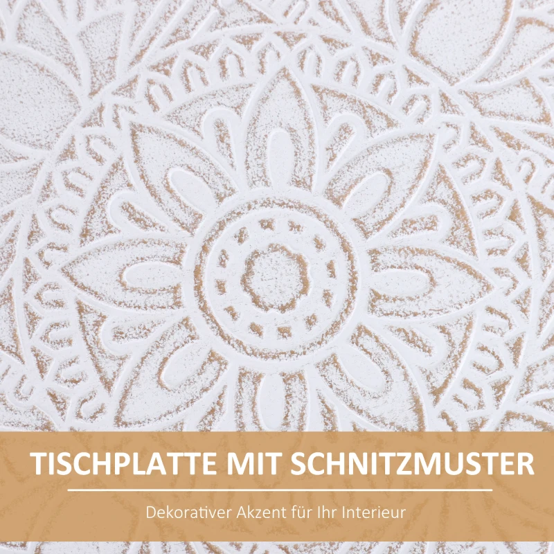 HOMCOM Beistelltisch mit hoher Kante, Kaffeetisch mit schönem Muster, Nachttisch,  Massivholz, MDF, Weiß, Ø40 x 40,5 cm