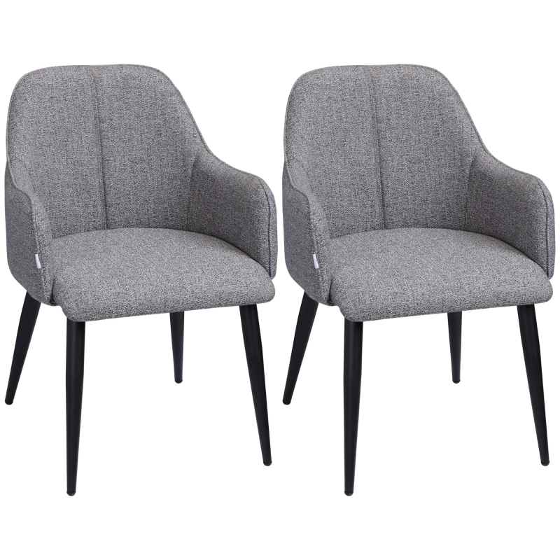 HOMCOM Lot de 2 chaises de salle à manger en tissu et piètement acier - assise enveloppante 55 x 58 x 79 cm gris foncé