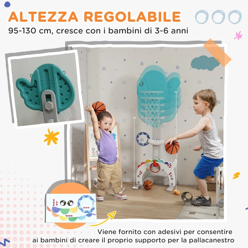 AIYAPLAY Canestro Basket per Bambini 5 in 1 con Altezza Regolabile, Porta da Calcio e Golf, Età 3-6 Anni