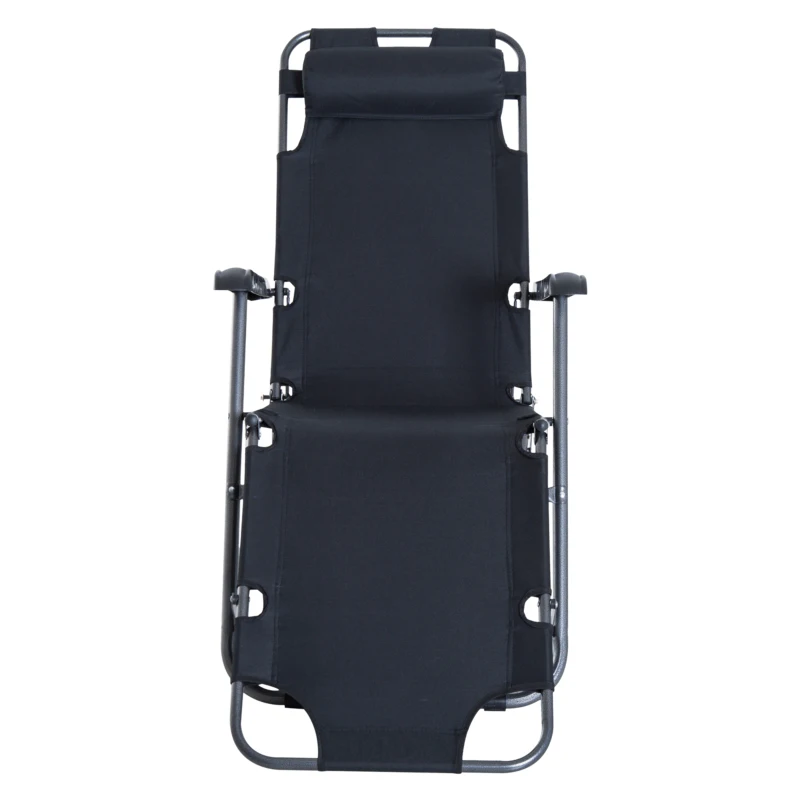 Outsunny Sonnenliege mit Kissen, Klappbare Strandliege mit 2-Fach verstellbare Rückenlehne Gartenliege, 2-in-1 Relaxliege, Metall + Oxfordstoff, Schwarz 135 x 60 x 89 cm