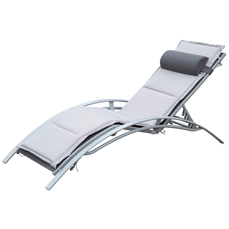 Outsunny Bain de Soleil transat de jardin chaise longue Design Contemporain inclinable Multi-Positions avec Matelas et tétière dim. 170L x 64l x 82H cm alu textilène Gris