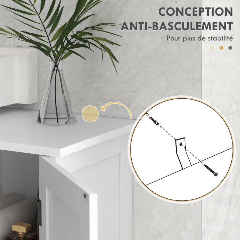 kleankin Meuble sous vasque lavabo salle de bain style classique placard 2 portes étagères réglables 90 x 30 x 60 cm blanc