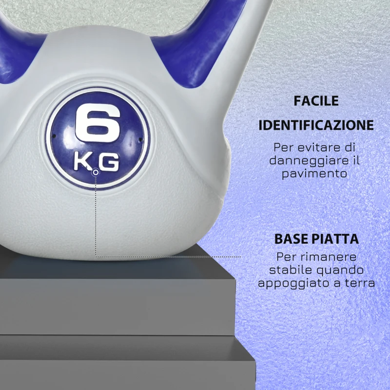 SPORTNOW Kettlebell 6kg con Rivestimento Morbido e Base Piatta in PU e Sabbia, 20x13x22cm, Viola