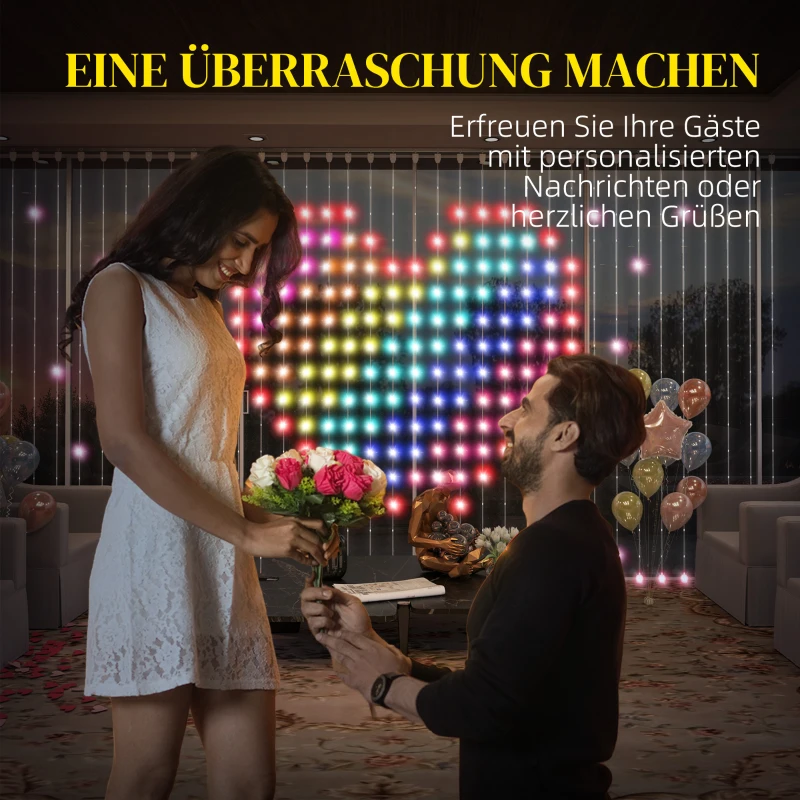 HOMCOM Vorhang mit 400 LED-Lichtern, Dynamische Lichterketten mit Musiksynchronisation für Schlafzimmer, Wohnzimmer, 3 x 3 m(m-9)