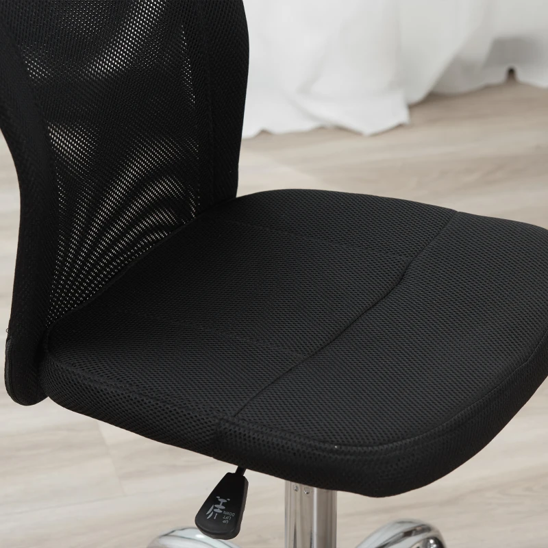 Vinsetto Sedia da Ufficio Ergonomica Senza Braccioli, Sedia per Scrivania in Tessuto Traspirante a Rete, Altezza Regolabile e 5 Ruote, 43x58x90-100 cm, Nero