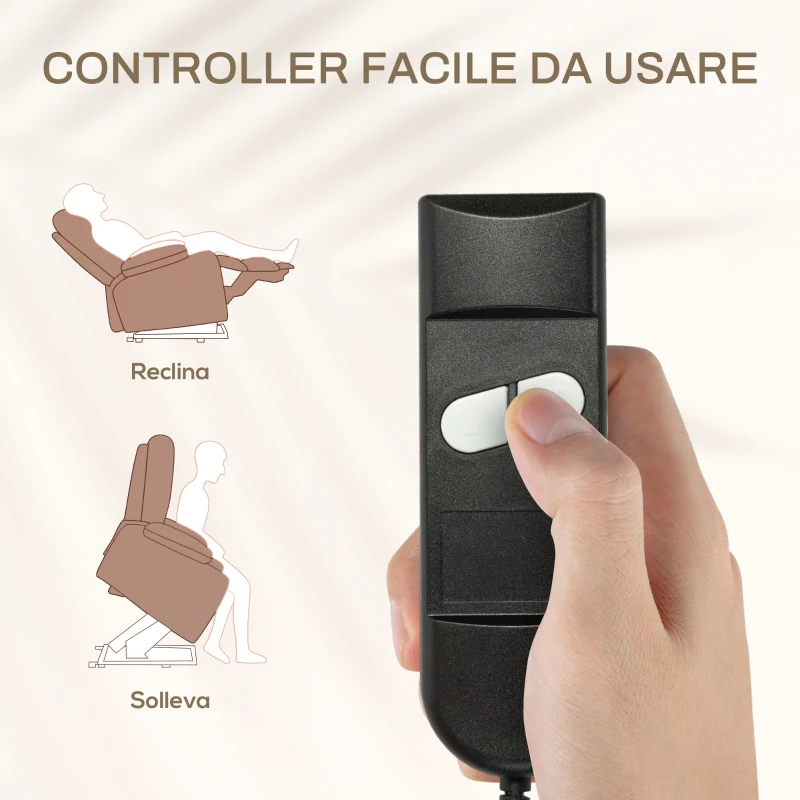 HOMCOM Poltrona Relax Alzapersona con 8 Punti Massaggio, Reclinazione a 135° e 2 Telecomandi, Marrone