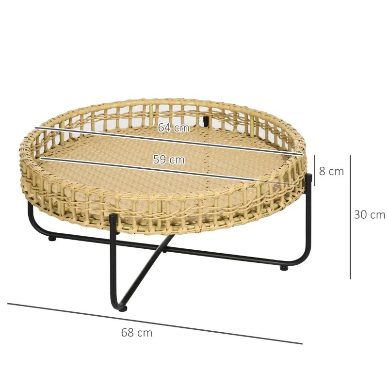 Outsunny Table basse de jardin ronde avec plateau en résine tressée aspect rotin et piètement en métal noir - 68 x 68 x 30 cm