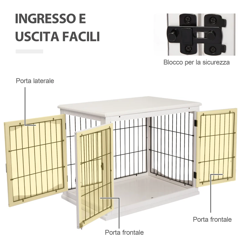 PawHut Casetta per Cani Fino 30kg da Interno in Legno e Acciaio, 58.5x81x 66cm - Bianco