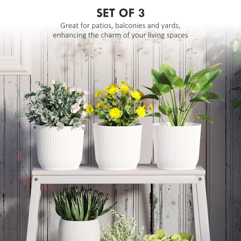 Outsunny Set of Three Ф22cm Planters - White
