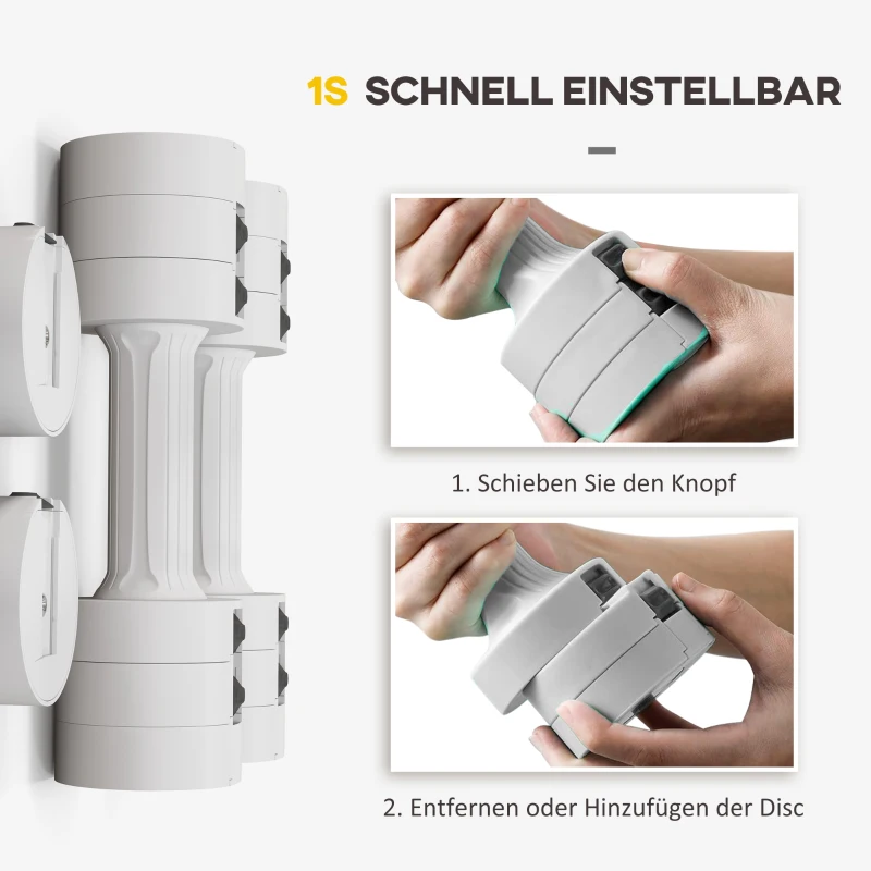 SPORTNOW 2 x 2,5 kg Kurzhanteln mit anpassbarem Gewicht, Kunststoffgehäuse, Weiß