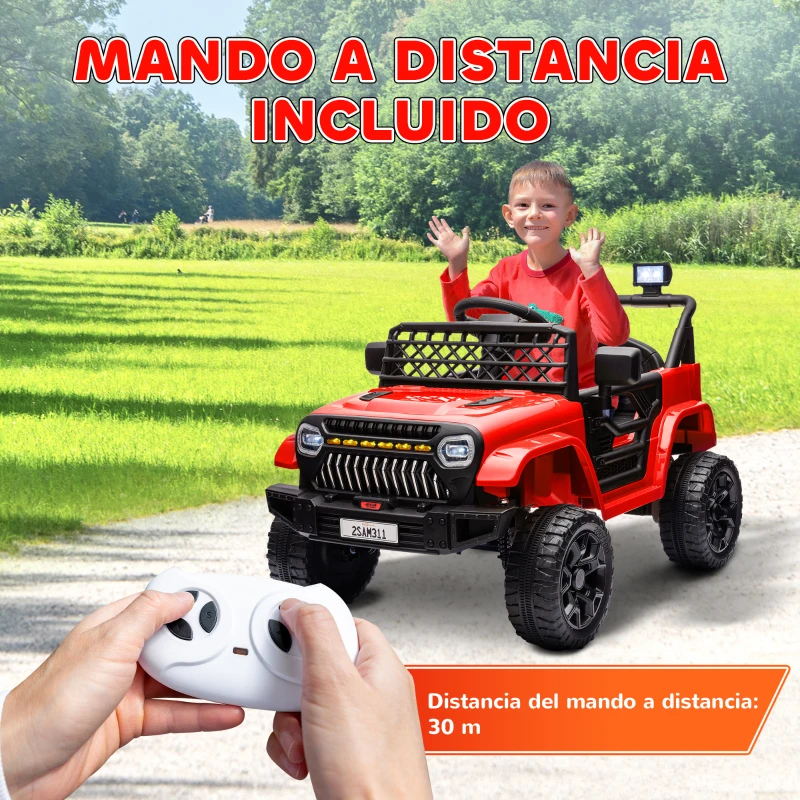 AIYAPLAY Coche Eléctrico para Niños con Batería 12V Mando a Distancia Velocidad Ajustable USB Faros Bocina Rojo(m-7)