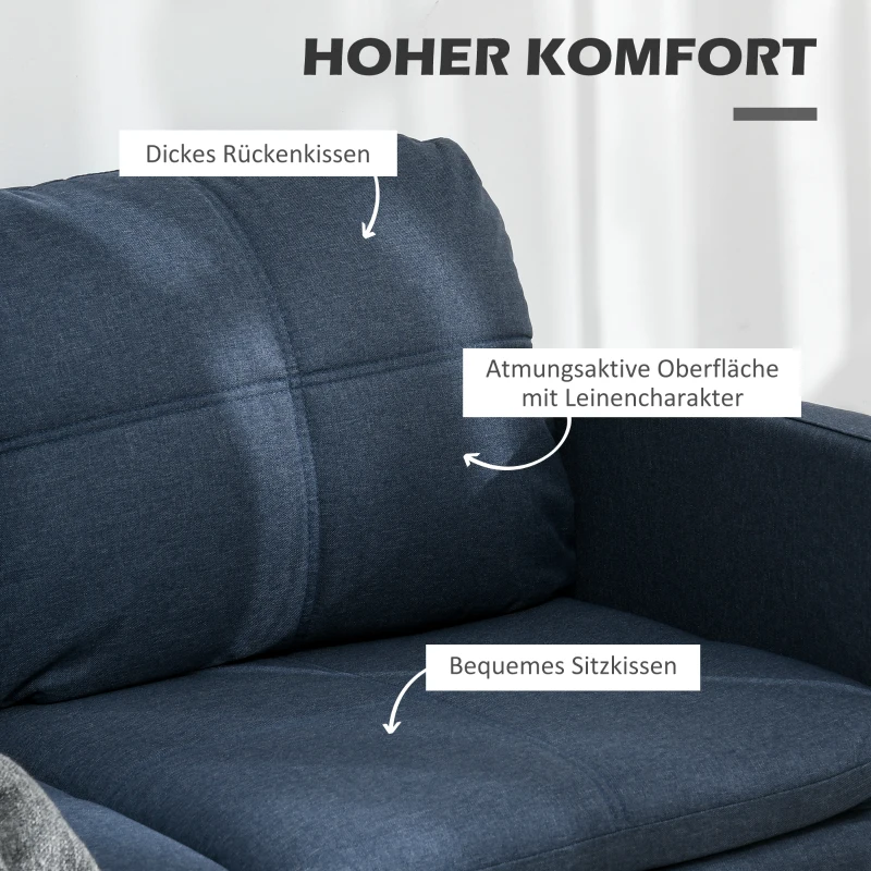 HOMCOM Zweisitzer-Sofa, breite Armlehnen, atmungsaktiver Stoff, Schaumstoffpolsterung, 135 x 67 x 80 cm, Dunkelblau