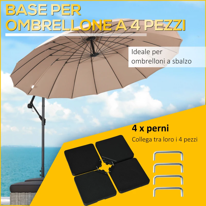 Outsunny Base per Ombrellone da 4 Pezzi Riempibili con Acqua o Sabbia e Ganci di Connessione, Nero