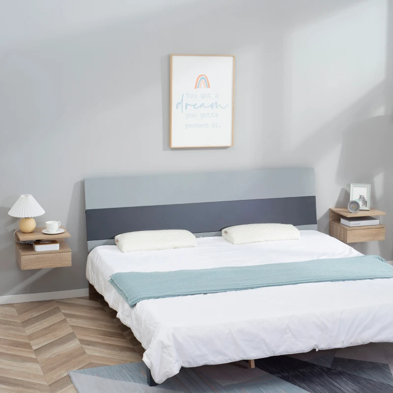 HOMCOM Set da 2 Comodini Moderni Sospesi con Cassetto e Ripiano in Legno 35x32x22.5cm, Rovere