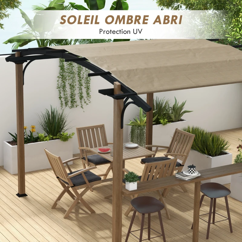 Outsunny Pergola tonnelle de jardin avec comptoir toit en forme d'arche - cadre en aluminium et acier dim. 4L x 2,6l x 2,4H m