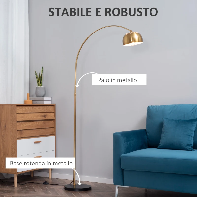 HOMCOM Lampada da Terra ad Arco con Paralume Regolabile e Base Rotonda in Acciaio, 30x100x167cm, Oro e Nero
