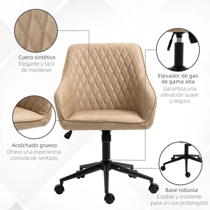 Vinsetto Silla de Oficina Basculante de Cuero PU con Altura Ajustable para Dormitorio Estudio 59x60x90-100 cm Marrón