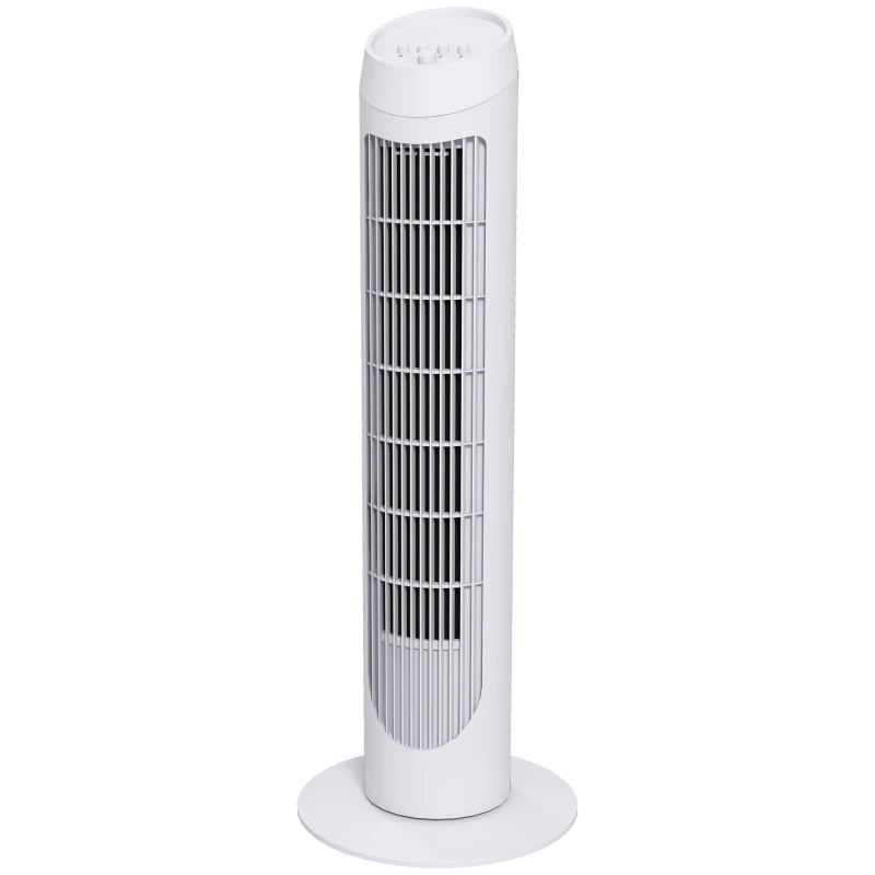 HOMCOM Ventilador de Torre 45W Ventilador Vertical Silencioso con 3 Velocidades Oscilación 70° para Salón Ø27x75 cm Blanco