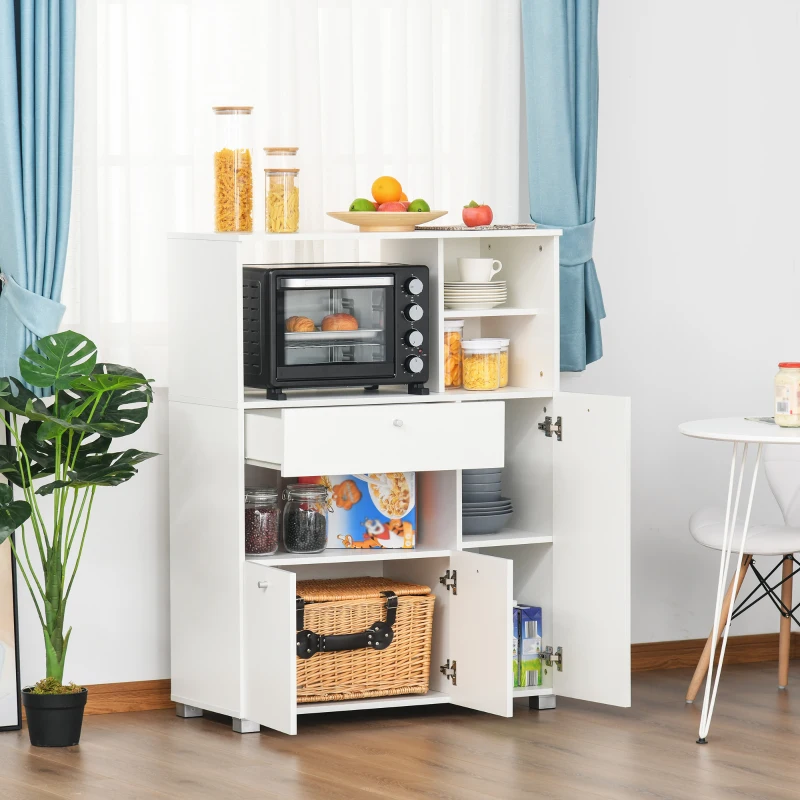 HOMCOM Mueble Auxiliar de Cocina Mueble para Microondas Aparador de Cocina con Cajón Estantes 3 Puertas 3 Compartimientos Diseño Anti-vuelco para Comedor 90x40x120 cm Blanco(m-7)