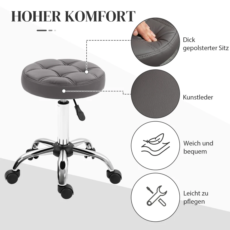 HOMCOM Salonhocker, höhenverstellbar, 360° drehbar, Kunstleder, Ø35,5 x 48-63H cm, Grau