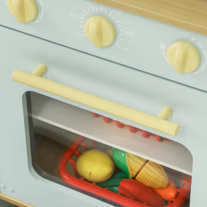 AIYAPLAY Spielküchen-Set, Kinderküche zum Spielen mit Mikrowelle, Herd und Backofen, Kochutensilien, MDF, Edelstahl, Blau(m-8)