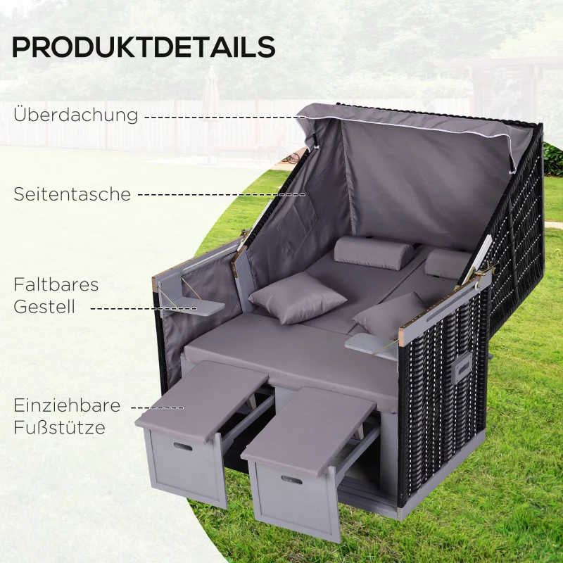 Outsunny Strandkorb für 2 Personen mit neigbarer Rücklehne Grau 118 x 79 x 150cm