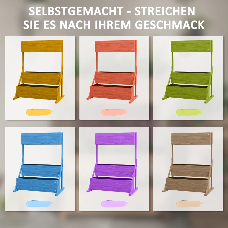 Outsunny Hochbeet, 3 Blumenkästen, wetterfest, Drainagelöcher, Innenfutter, Naturholzrahmen, 108 x 80 x 140 cm
