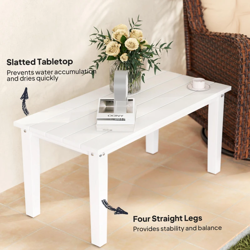 Outsunny Outdoor Garden Coffee Table, HDPE All-Weather Rectangular Outdoor Garden Table with Slatted Tabletop for Patio, Balcony, 91 x 44 x 42 cm, White