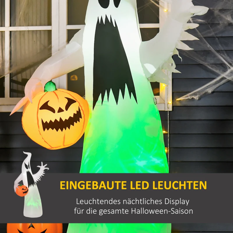HOMCOM Selbst aufblasendes Spuk Gespenst Geist LED beleuchtet Halloween Dekoration Polyester Weiß 105 x 65 x 180 cm