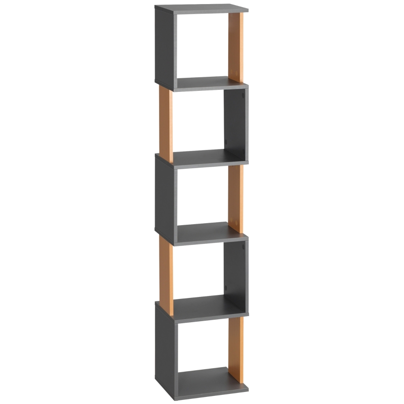 HOMCOM Modern 5-Tier Bookshelf, Freestanding Bookcase Storage Shelving for Living Room Home Office Study, Brown and Dark Grey