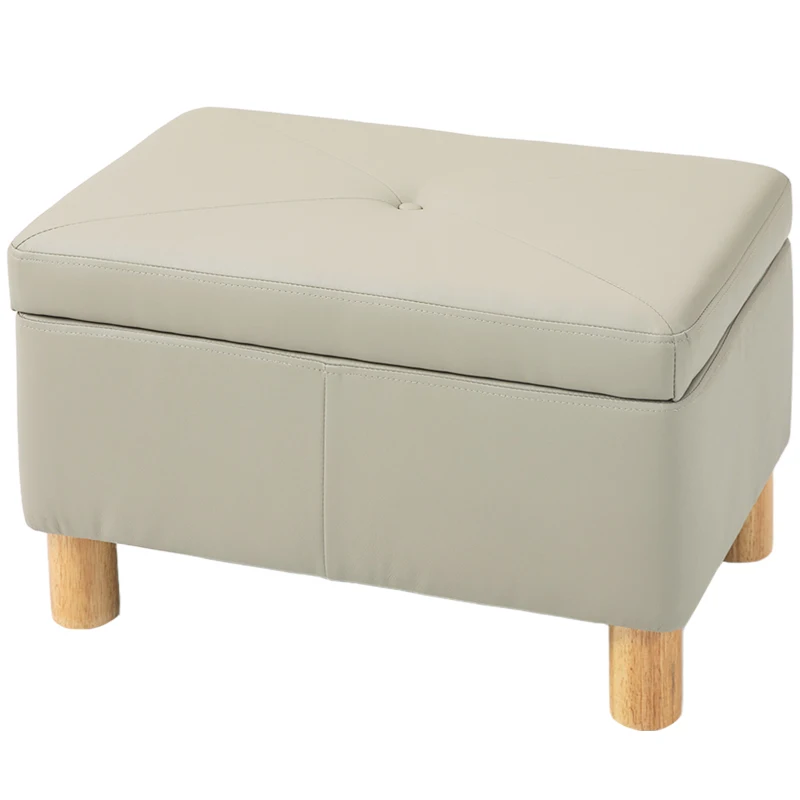 HOMCOM Baúl de Almacenaje para Dormitorio 33L Tapizado en PU Banco de Almacenaje con Patas de Madera 60x38x40 cm Gris Claro