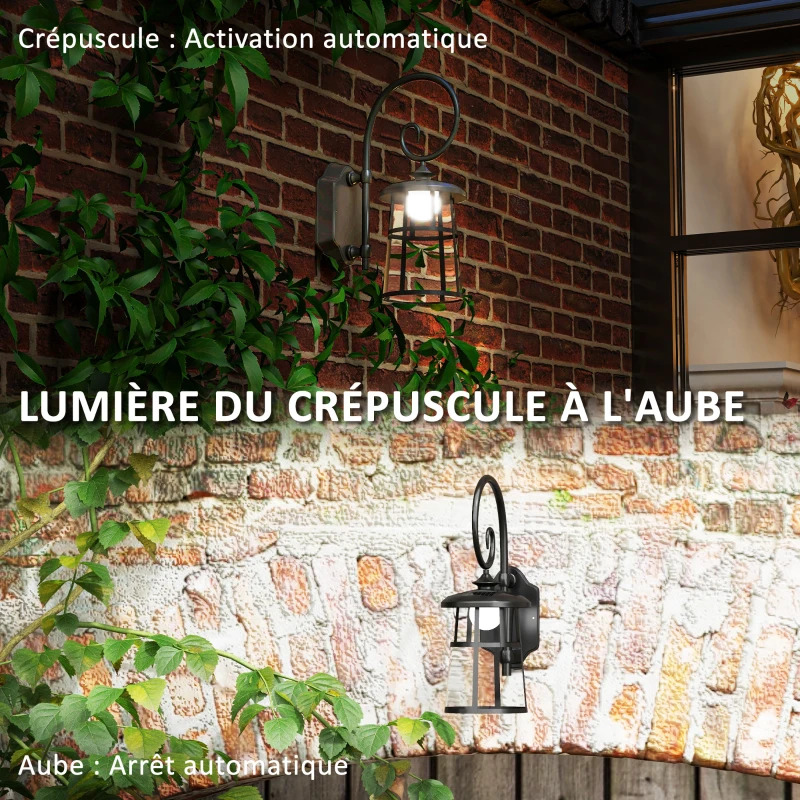 Outsunny Lot de 2 lampes murales appliques solaires LED pour l'extérieur IP44 16,5x25,5x41cm noir