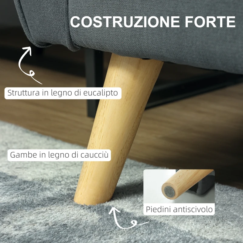 HOMCOM Divano 2 Posti Salvaspazio con Cuscini per Schienale, in Tessuto Effetto Velluto e Legno, 145x75x78 cm, Grigio