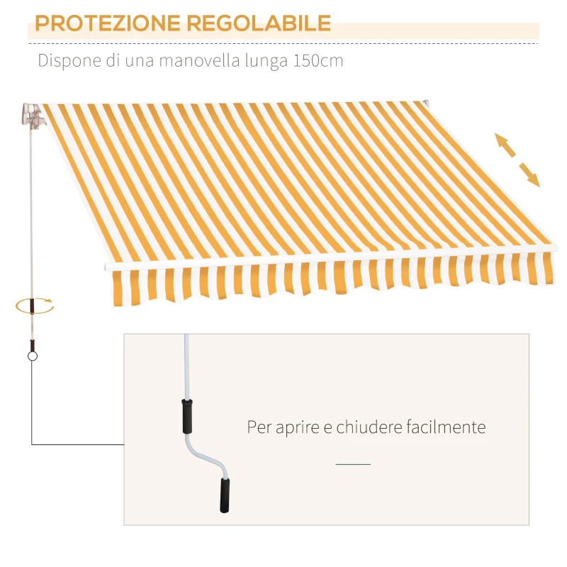 Outsunny Tenda da Sole Avvolgibile a Caduta con Manovella, in Alluminio e Poliestere, Arancione e Bianco