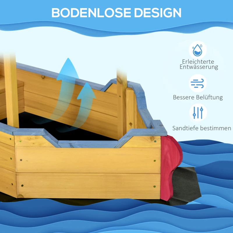 Outsunny Sandkasten Schiff Design Matschekiste aus Holz Segelschiff mit Sitzbank Flaggenmast Piratenschiff für Kinder 3-8 Jahre Sandkiste für den Garten Outdoor Sandbox Orange 160 x 70 x 103 cm