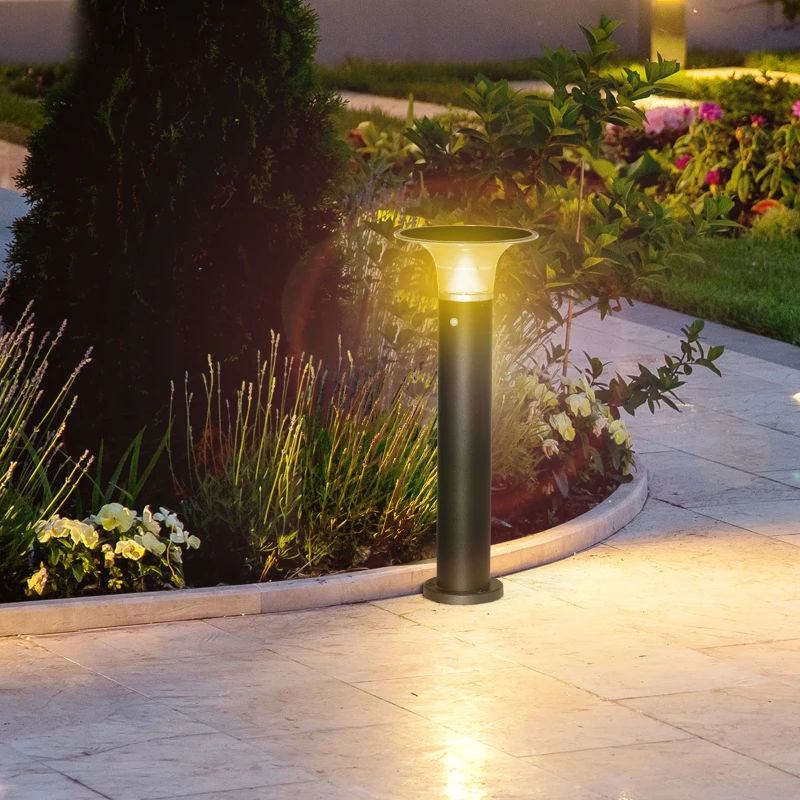 Outsunny Solarlampen für Außen Gartenleuchte mit Solarpaneel Ø23,5 x 60 cm Schwarz LED Solarbetrieben Aluminium Rahmen 2 Lichtmodi Garten Gartenbeleuchtung Außenbeleuchtung