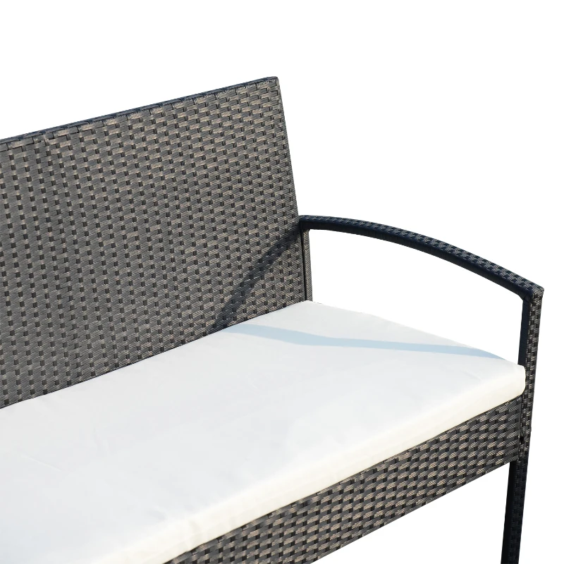 Outsunny Conjunto de Muebles Ratán Jardín Terraza 4 Plazas 4 Plazas 1 Mesa de Café 2 Sillones 1 Banco con Cojín Marco Metal