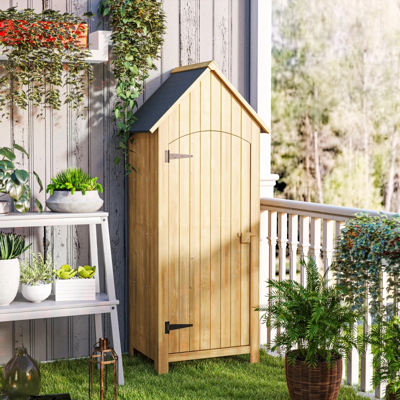 Outsunny Abri de jardin en bois cabane de jardin exterieur armoire de jardin avec toit bitumé 3 étagères porte avec loquet rangement et stockage extérieurs pour terrasse 77,5 x 54,2 x 179,5 cm naturel