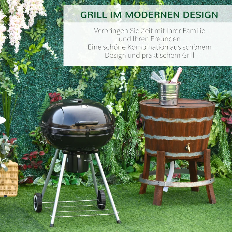 Outsunny Grillwagen Kohlegrill Standgrill BBQ rund mit Aschefänger Metall Schwarz Ø57 x 94 cm