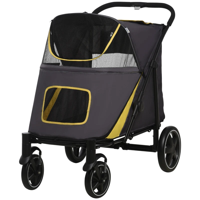 PawHut Foldable Pet Stroller, with Universal Wheels, Shock Absorber, for Medium and Large Dogs - Grey(m-11)