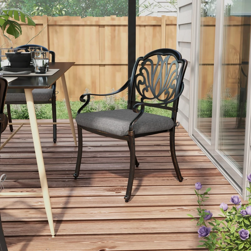 Outsunny Conjunto de 4 Cojines para Sillas de Comedor 47x47x7cm Impermeable y Protección UV 50+ para Interior y Exterior Gris