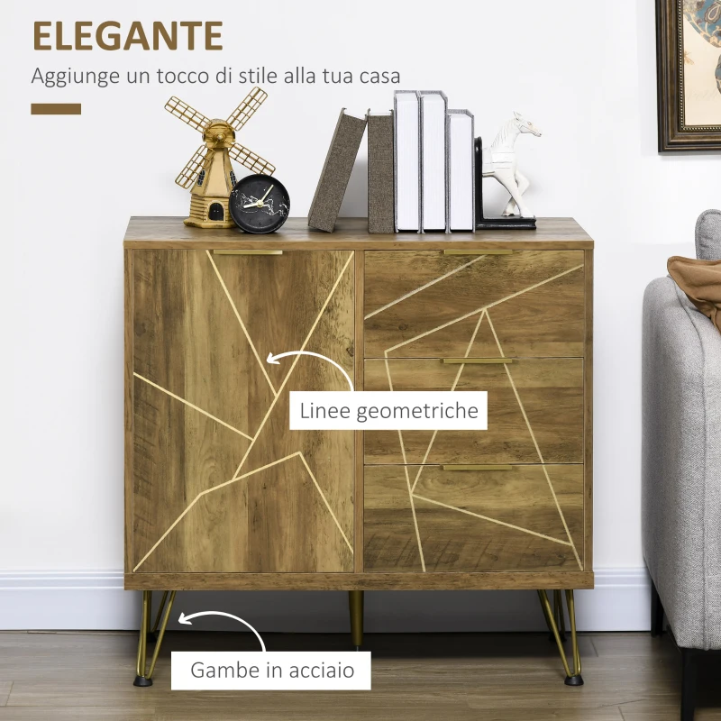 HOMCOM Mobile Multiuso con Armadietto e 3 Cassetti in Legno e Acciaio, 84x39x80.7cm, Bronzo