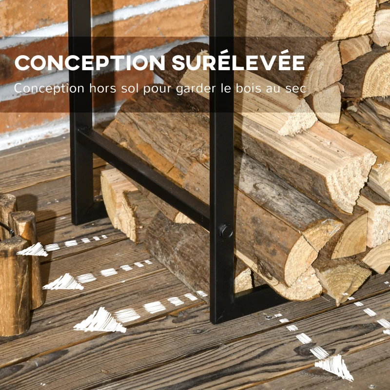 Outsunny Porte bûches range bûches vertical en métal intérieur extérieur 50 x 30 x 100 cm noir