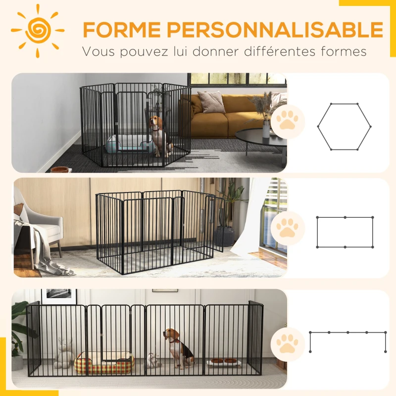PawHut Parc enclos pour chien modulable acier époxy 6 panneaux avec porte intérieur ou extérieur hauteur 100 cm noir