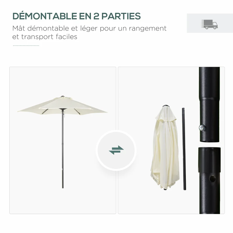 Outsunny Parasol droit ronde parasol de jardin Ø 2 m mât en aluminium 6 baleines métal et toile beige