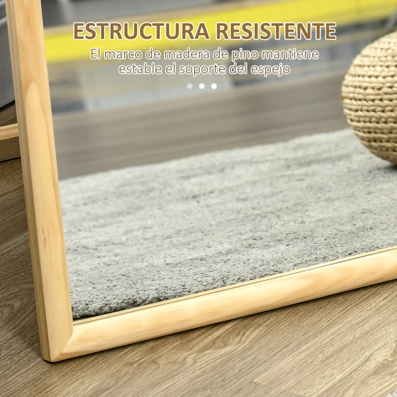 HOMCOM Espejo de Pie de Madera Espejo de Cuerpo Entero para Dormitorio Vestidor Estilo Moderno 150x46x43 cm Natural