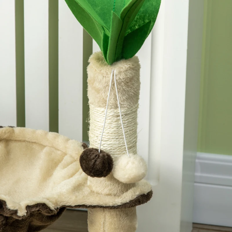 PawHut 68cm Palm Tree Shaped Cat Tree w/ Hammock, Sisal Scratching Post - Beige